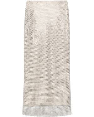 Marella Mesh Embellished Midi Skirt - White