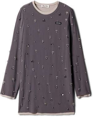 Miu Miu Silk Embellished T-Shirt Mini Dress - Purple
