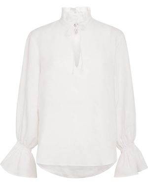 Laura Pitharas Cotton Tie-Neck Shirt - White