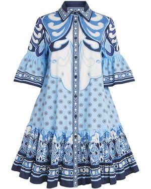 La DoubleJ Cotton Printed Choux Mini Dress - Blue