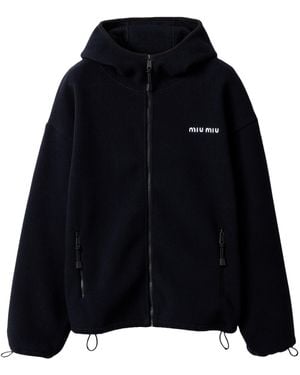 Miu Miu Fleece Zip-Up Hoodie - Black