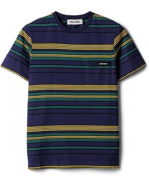 Miu Miu Cotton Striped T-Shirt - Blue