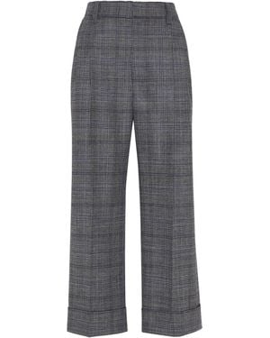 Brunello Cucinelli Pied De Poule Wool Pants in Grey | Lyst