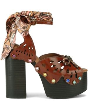 Kurt Geiger Leather Butterfly Platform Heels - Brown