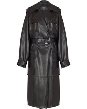 Balmain Lambskin Belted Trench Coat - Black