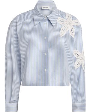 Sandro Crystal-Detail Flower Shirt - Blue