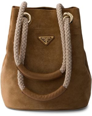 Prada Small Suede Mariner Bucket Bag - Brown