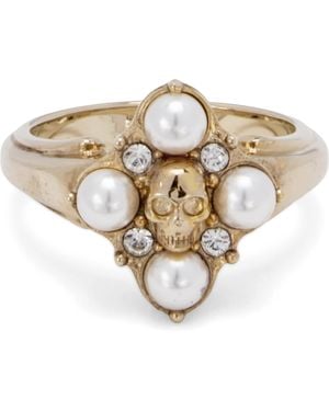 McQueen Embellished Skull Ring - Natural