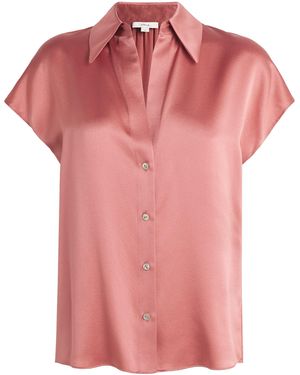 Vince Silk Ruched-Back Button-Up Blouse - Pink