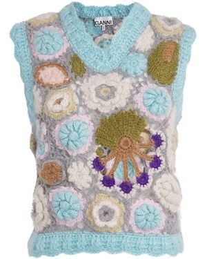 Ganni Mohair-Blend Dreamy Floral Jumper Vest - Blue