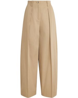 Maje Cotton Pleated Wide-Leg Trousers - Natural