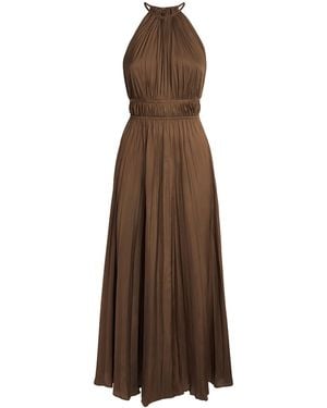 Maje Satin Pleated Maxi Dress - Brown