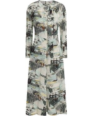 Tory Burch Printed Long-Sleeve Midi Dress - Grey
