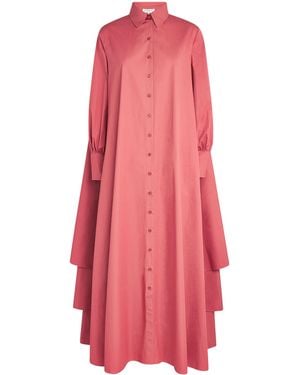 Abadia Cotton Layered Volume Maxi Shirt Dress - Pink