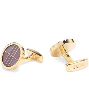 BOSS Round Fibreglass-Insert Cufflinks - Metallic