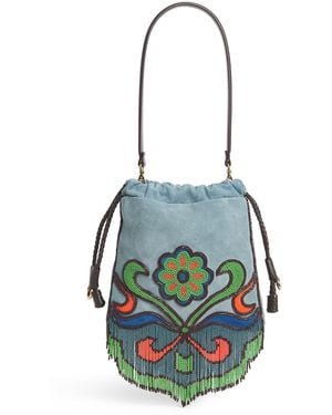 Etro Small Suede Beaded Kalispera Top-Handle Bag - Blue