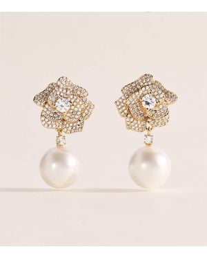 Self-Portrait Crystal And Faux Pearl Flower Earrings - Natural