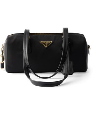 Prada Re-Nylon And Leather Top-Handle Bag - Black