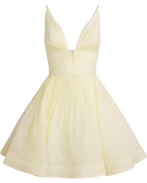 Zimmermann Linen-Silk Plunge Mini Dress - Blue