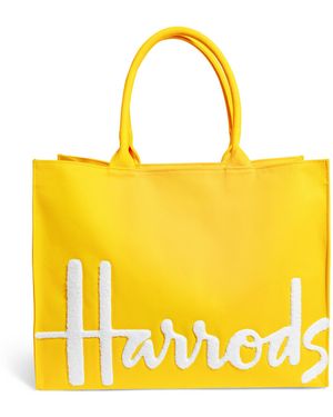 Harrods Large Cotton Logo Tote Bag - Yellow