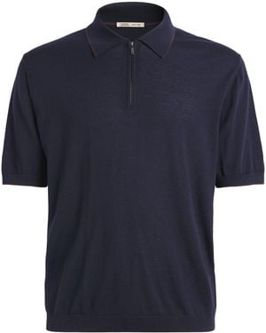 Maurizio Baldassari Virgin Wool Zip-Up Polo Shirt - Blue