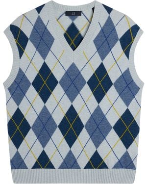 dunhill Cashmere Argyle Jumper Vest - Blue