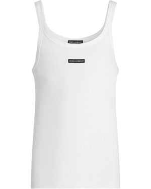 Dolce & Gabbana Cotton Ribbed Logo Tank Top - White