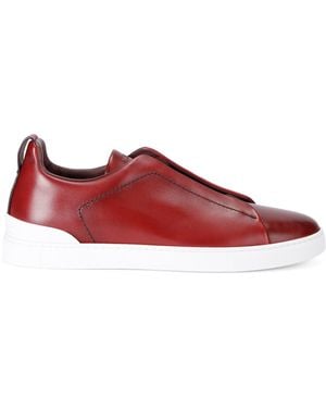 ZEGNA Leather Triple Stitch Trainers - Red