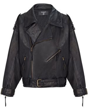 Balmain Lambskin Biker Jacket - Black