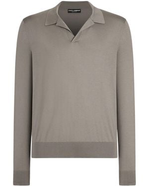 Dolce & Gabbana Silk Long-Sleeve Polo Shirt - Grey