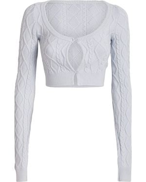 Skims Cable-Knit Snow Bunny Cropped Cardigan - Blue