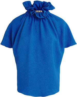 Edeline Lee Jacquard Ruff Blouse - Blue