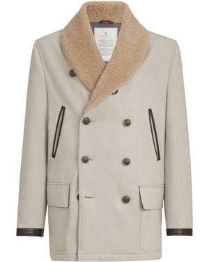 Brunello Cucinelli Wool-Cashmere Shearling-Collar Jacket - Natural