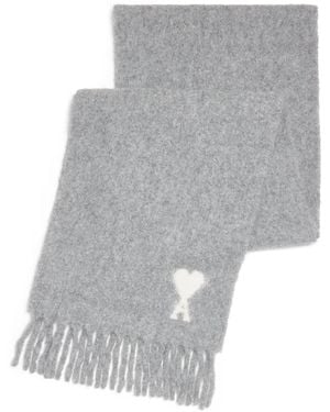 Ami Paris Ami De Coeur Fringe Scarf - Gray