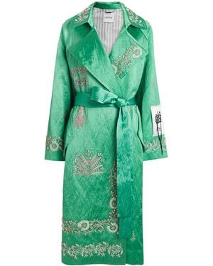 Erdem Satin Embellished Belted Coat - Green