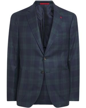 Isaia Wool Check Capri Blazer - Blue