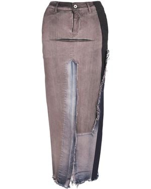 Rick Owens Distressed Denim Midi Skirt - Grey