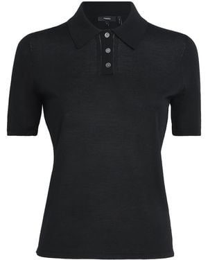 Theory Merino Wool Pointelle Polo Shirt - Black