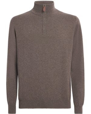 Johnstons of Elgin Cashmere Quarter-Zip Jumper - Brown