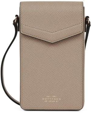 Smythson Leather Panama Envelope Phone Case - Gray