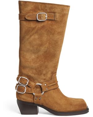 Sandro Suede Biker Boots - Brown