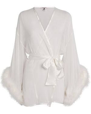 Gilda & Pearl Silk Feather-Trim Sheer Diana Short Robe - White