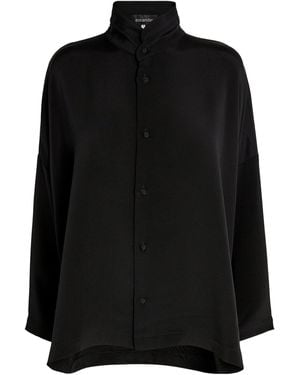 Eskandar Silk Stand-Collar Shirt - Black