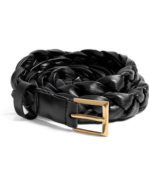 Bottega Veneta Leather Intreccio Solo Belt - Black