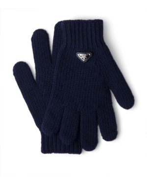 Prada Wool Logo Gloves - Blue