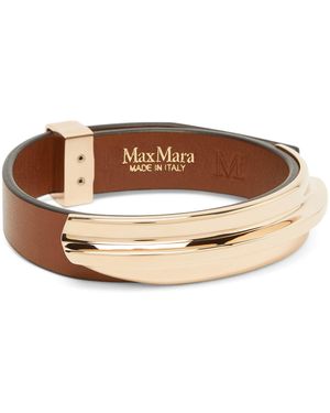 Max Mara Leather-Metal Cuff Bracelet - Brown