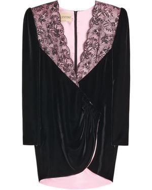 Valentino Velvet Lace-Trim Mini Dress - Black