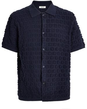 Sandro Terry Knit Jacqaurd Short-Sleeve Shirt - Blue