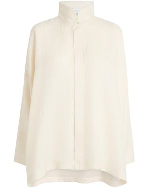 Eskandar Silk Double-Stand Collar Shirt - White
