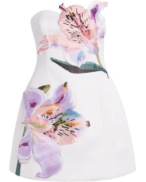 LEO LIN Satin Floral Appliqué Rosario Mini Dress - White